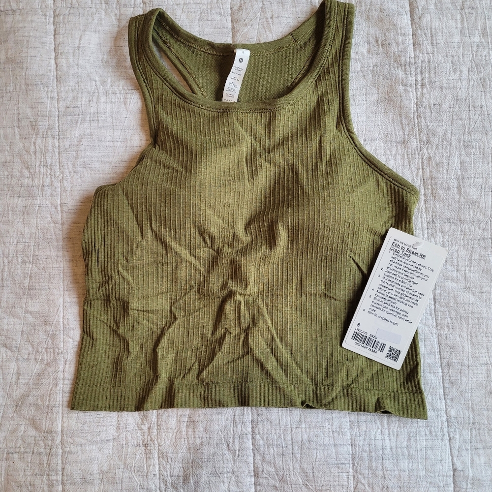 NWT Lululemon Women's Olive Ebb To Street Cropped Tank Top Size 8